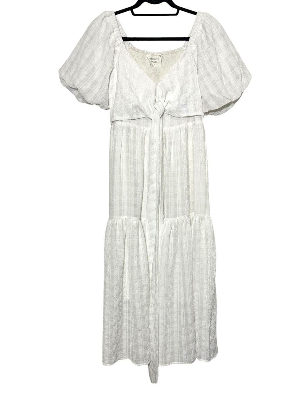 Hyacinth House Dress Size Small White Check‎ Puff Sleeve Smocked Tiered Maxi